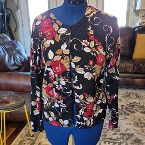Karen Scott Light Weight Full Button Floral Cardigan/Sweater.(#1668A) Sz.L